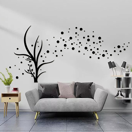 GLOBLELAND Custom Acrylic Wall Stickers, for Home Living Room Bedroom Decoration, Rectangle with Tree Pattern, Black, 590x480mm