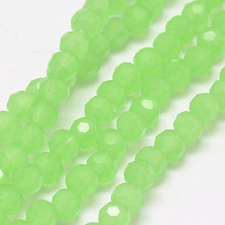 Honeyhandy Imitation Jade Glass Beads Strands, Faceted, Round, Spring Green, 4mm, Hole: 1mm, about 88~90pcs/strand, 28~30cm