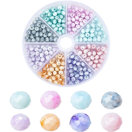PandaHall Elite 400pcs Faceted Opaque Beads, 8 Colors Baking Painted Glass Beads 6mm Imitation Stones Rondelle Loose Beads Spacers for DIY Bracelet Necklace Earring Jewelry Making