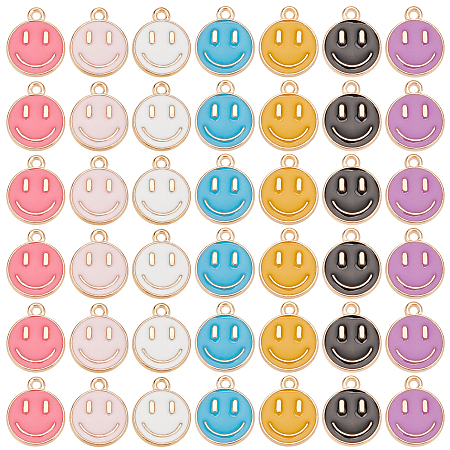 SUPERFINDINGS about 98Pcs 7 Colors Smiley Face Charms Pendants Alloy Enamel Charms with Smile 14.5x12mm Light Gold Happy Face Enamel Pendant for Jewelry Making,Hole: 1.5mm