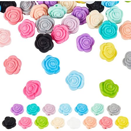 DICOSMETIC 60Pcs Silicone Beads Set 15 Colors Flower Rubber Beads Rose Bracelet Beads Loose Beads Bulk for DIY Necklaces Bracelet Jewellry Making Craft, Hole: 2mm