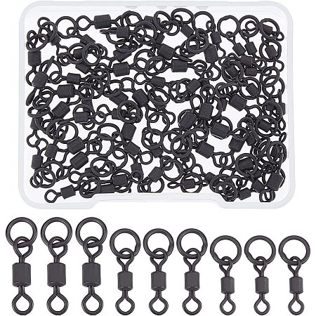 SUPERFINDINGS 75Pcs 3 Style Brass Fishing Rolling Bearing Connector Fishing Swivel Snap Connectors Electrophoresis Black Rolling Barrel Fishing Swivel for Saltwater Freshwater Fishing