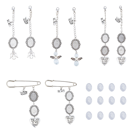 SUPERFINDINGS 1 Set 2023 Graduation Cap Photo Charms DIY Kits, Alloy Angel & Heart Hat Brim Pendant Decoration, with Lobster Claw Clasp, Iron Brooch, Glass Cabochons, Imitation Cat Eye Beads, Antique Silver & Platinum, 100~150mm, Oval Tray: 18x13mm, 8 style, 1pc/style, 8pcs/set