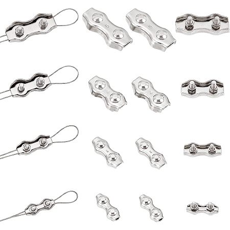 AHANDMAKER 16 PCS Duplex Wire Rope Clips, 304 Stainless Steel Duplex 2-Post Cable Clamp, Rope Connector, Wires Splicer for Electric Fences(4 Sizes)