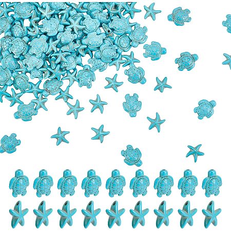 arricraft About 118 Pcs Turquoise Beads, Starfish & Tortoise Shape Turquoise Beads Dyed Sea Theme Beads for Bracelet Necklace Jewelry Making