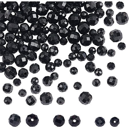 CHGCRAFT 190 Pcs Natural Black Spinel Gemstone Faceted Rondelle Spacer Loose Beads Rondelle Saucer Dic Semi Precious Beads for Jewelry Making Beads
