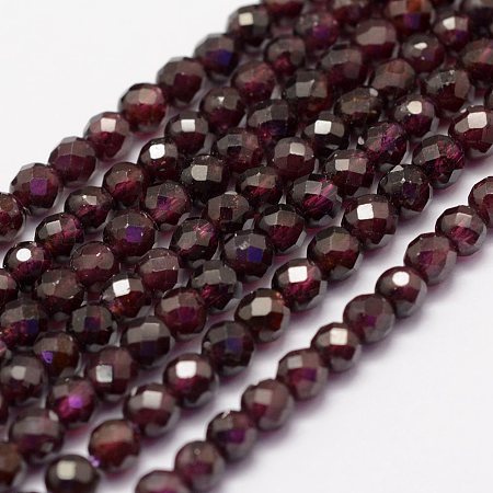 Honeyhandy Natural Garnet Beads Strands, Faceted, Round, 4mm, Hole: 1mm, about 86~100pcs/strand, 15.1~15.5 inch(38.5~39.5cm)