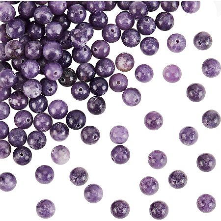 OLYCRAFT 90Pcs Natural Lepidolite Round Beads 8mm Purple Lepidolite Beads Energy Beads Strand Round Loose Gemstone Beads for Bracelet Necklace DIY Jewelry Making