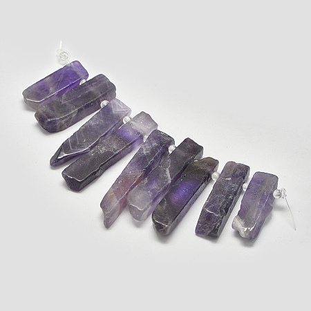 Honeyhandy Natural Amethyst Graduated Beads Strands, Nuggets, 27~49x14~20x6.5~8mm, Hole: 2mm, about 8pcs/strand, 4.3 inch~4.7 inch(11~12cm)