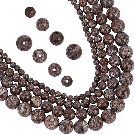 PandaHall Elite 240pcs Natural Snowflake Obsidian Beads 4/6/8/10mm 4 Sizes Rounde Gemstone Beads Natural Spotted Grey Stone Beads Spacer Loose Beads for Earring Necklace Bracelet Waist Chain