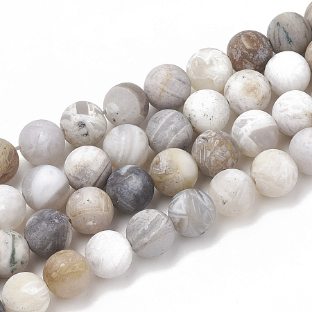 Honeyhandy Natural Bamboo Leaf Agate Beads Strands, Frosted, Round, 8mm, Hole: 1mm, about 47pcs/strand, 15.5 inch