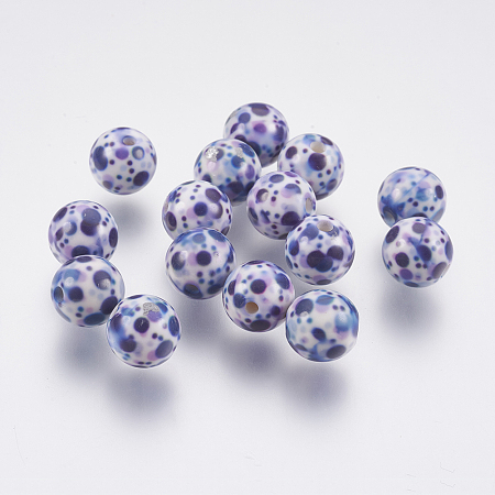 Honeyhandy Spray Painted Resin Beads, with Heart Pattern, Round, DarkSlate Blue, 10mm, Hole: 2mm