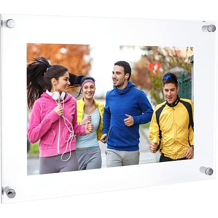 NBEADS 33x24cm Wall Display Acrylic Picture Frames, Clear Floating Photo Frame Wall Mount Certificate Display Frame for Office Home Living Room, Double Panel