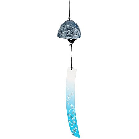 BENECREAT Cone Iron Wind Chime Midnight Blue Nambu Ironware Wind Chime with Polyester Cord and Paper for Home, Windows, Trees, Gardens, Yard Decorations, Yulong Snow Mountain Pattern
