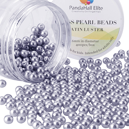 PandaHall Elite 6mm About 400Pcs Tiny Satin Luster Glass Pearl Round Beads Assortment Lot for Jewelry Making Round Box Kit Light Purple