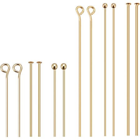 BENECREAT 144Pcs 3 Style 18K Gold Plated Brass Ball Head Pins and Flat Head Eye Pins Jewelry Making Kit for Crafting Earrings and Bracelets 2 Size/Style