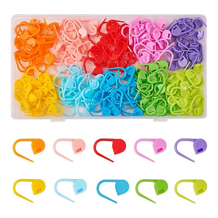 Honeyhandy 200Pcs 10 Colors Eco-Friendly ABS Plastic Knitting Crochet Locking Stitch Markers Holder, Mixed Color, 22x11x3mm, Pin: 1mm, 20pcs/color