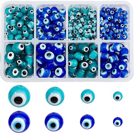NBEADS About 381 Pcs Evil Eye Beads, Mixed Color Beads Handmade Lampwork Beads Round Beads Strands for Bracelets Necklace Jewelry Making