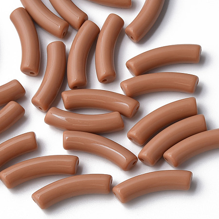 Honeyhandy Opaque Acrylic Beads, Curved Tube, Chocolate, 32x10x8mm, Hole: 1.8mm