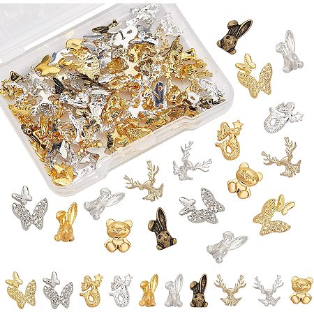 OLYCRAFT 100pcs Animal Themed Resin Filler 5-Style Alloy Epoxy Resin Supplies Elk Mermaid Butterfly Filling Accessories for Resin Jewelry Making–Gold & Silver& Antique Golden