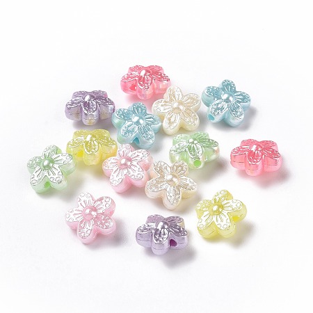 Honeyhandy Imitation Pearl Acrylic Beads, Flower, Mixed Color, 10x10.5x6mm, Hole: 1.5mm, about 2000pcs/500g