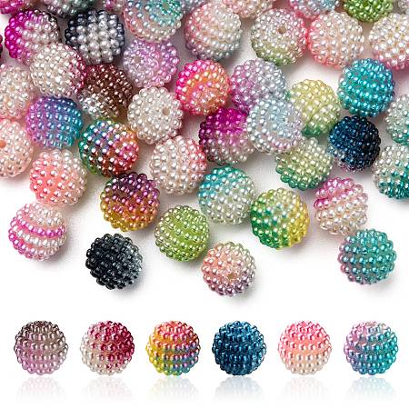 Honeyhandy Imitation Pearl Acrylic Beads, Berry Beads, Combined Beads, Round, Mixed Color, 12mm, Hole: 1mm, about 50pcs/bag