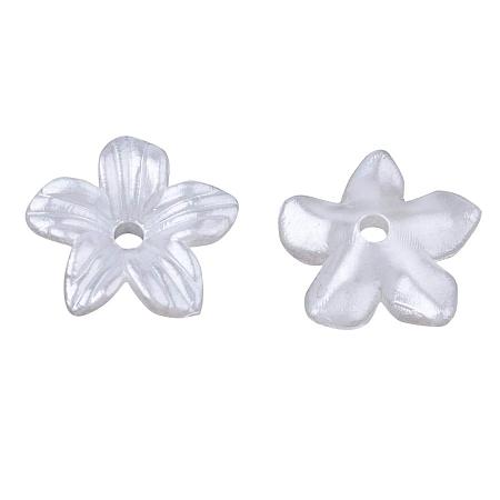 ARRICRAFT 5-Petal ABS Plastic Imitation Pearl Bead Caps, Flower, Ivory, 11.5x11x3.5mm, Hole: 1.5mm