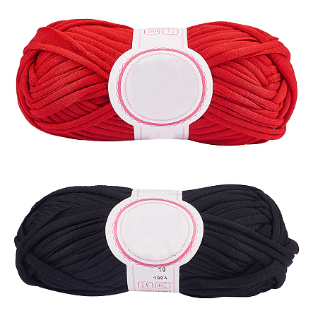 PandaHall Elite 2 Roll Black & Red Fettuccini Spaghetti T Shirt Yarn Elastic Cloth Yarn for Knitting Crocheting Cushion Basket Blanket Braided (30m/ 30.28 Yards roll)