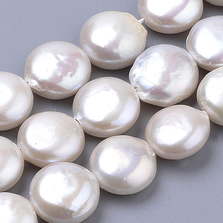 Honeyhandy Natural Baroque Pearl Keshi Pearl Beads Strands, Cultured Freshwater Pearl, Flat Round, PapayaWhip, 10x5~5.5mm, Hole: 0.5mm, about 19pcs/strand, 7.75 inch