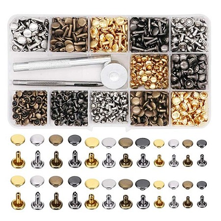 Brass Rivets Set, with Chassis & Puncher, Bag Making Accessories, Mixed Color, 6~8x2.5~20mm