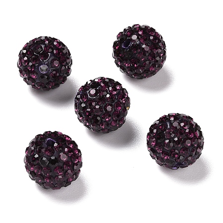 Honeyhandy Grade A Rhinestone Beads, Pave Disco Ball Beads, Resin and China Clay, Round, Purple, PP11(1.7~1.8mm), 12mm, Hole: 1.5mm