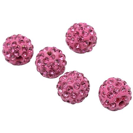 Pandahall Elite About 100 Pcs 10mm Clay Pave Disco Ball Czech Crystal Rhinestone Shamballa Beads Charm Round Spacer Bead for Jewelry Making Rose