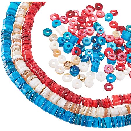 NBEADS 3 Strands Shell Heishi Beads, Flat Round Shell Beads Spacer, 3 Colors Disc Beads for Jewelry Making Bracelet Necklace Earring,16 Inch/Strand