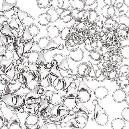 DICOSMETIC 40pcs 15mm 316 Stainless Steel Lobster Claw Clasps with 80pcs Jump Rings Necklace Chain Clasp Snap Hook Clasps for Jewelry Making Findings,Hole:1.8mm