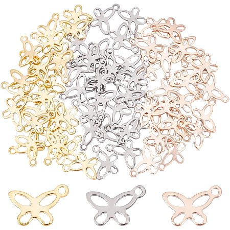UNICRAFTALE About 72pcs 3 Colors Butterfly Charms Hollow Pendants Hypoallergenic Metal Charm Stainless Steel Pendants for Jewelry Making 1.2mm Hole