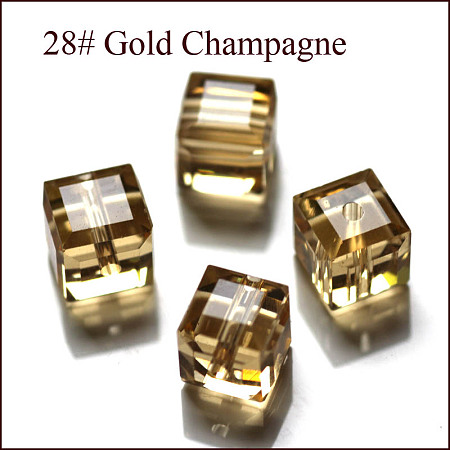 Honeyhandy Imitation Austrian Crystal Beads, Grade AAA, Faceted, Cube, Gold, 8x8x8mm(size within the error range of 0.5~1mm), Hole: 0.9~1.6mm