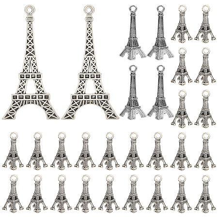 NBEADS 98 Pcs 3 Styles Eiffel Tower Pendants, Tibetan Style Alloy Pendants Antique Silver Hanging Chrams for Bracelets Necklace DIY Jewelry Making
