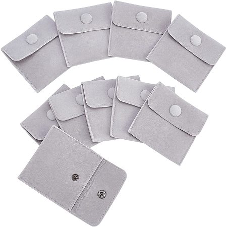 NBEADS 10 Pcs Velvet Jewelry Pouches with Snap Button, Light Grey Velvet Jewelry Storage Bags Luxury Gift Bag for Candy Gift and Jewelry Necklace Bracelet Packing, 2.91x2.91