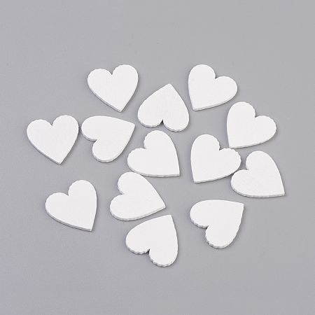 Honeyhandy Spray Painted Wood Cabochons, Laser Cut Wood Shapes, Heart, White, 19.5~20x19.5~20x1.5mm