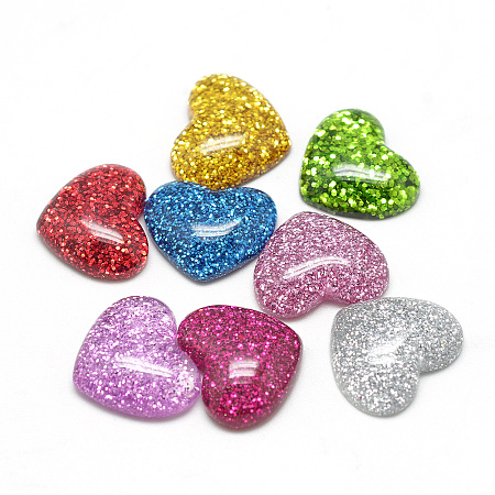Honeyhandy Resin Cabochons, with Glitter Powder, Heart, Mixed Color, 14x16x5mm