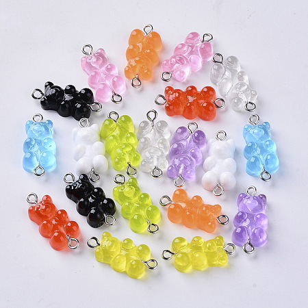 Honeyhandy Resin Links connectors, with Platinum Plated Iron Loop, Bear, Mixed Color, 25x11.5x7mm, hole: 1.5mm