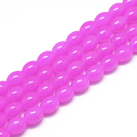 Honeyhandy Baking Painted Glass Beads Strands, Oval, Imitation Jade, Fuchsia, 8~8.5x6~6.5mm, Hole: 1.5mm, about 96pcs/strand, 32.2 inch