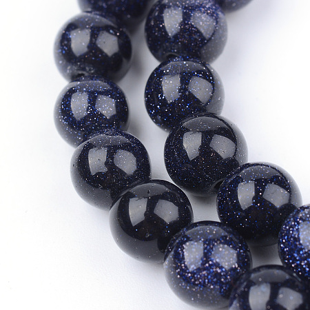Honeyhandy Synthetic Blue Goldstone Beads Strands, Round, 4~4.5mm, Hole: 0.8mm, about 96pcs/strand, 15.5 inch