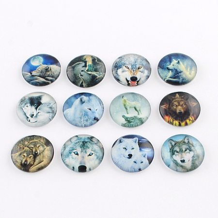 ARRICRAFT Half Round/Dome Wolf Pattern Glass Flatback Cabochons for DIY Projects, Mixed Color, 25x6mm