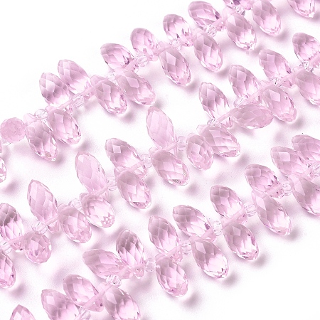 Honeyhandy Crystal Glass Beads Strands, Top Drilled Beads, Faceted, Teardrop, Pearl Pink, 13x6mm, Hole: 1mm, about 100pcs/strand, 16.5 inch