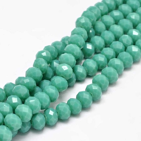 ARRICRAFT Faceted Rondelle Glass Beads Strands, Light Sea Green, 8x6mm, Hole: 1mm, about 72pcs/strand, 17 inches