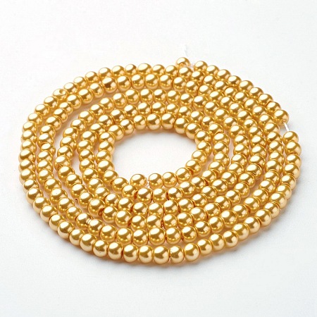 Arricraft Glass Pearl Beads Strands, Pearlized, Round, Khaki, 4mm, Hole: 0.8~1mm, about 216pcs/strand, 32 inches