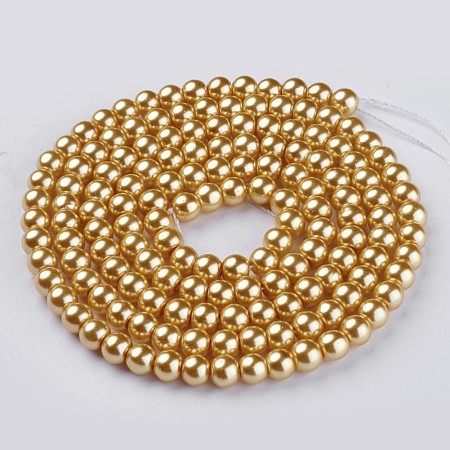 Arricraft Glass Pearl Beads Strands, Pearlized, Round, Khaki, 6mm, Hole: 1mm, about 140pcs/strand, 32 inches