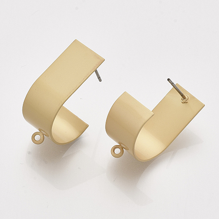 Honeyhandy Iron Stud Earring Findings, with Steel Pins and Loop, Matte Gold Color, 25x10mm, Hole: 1.2mm, Pin: 0.7mm