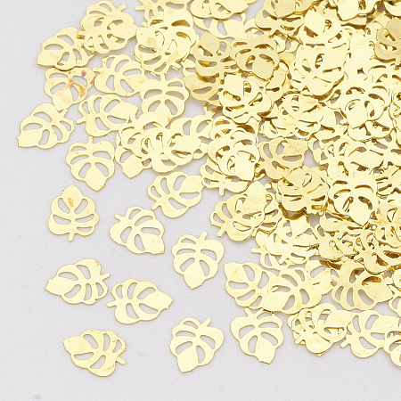 Honeyhandy Brass Cabochons, Nail Art Decoration Accessories, Tropical Theme, Monstera Leaf, Golden, 5x3.5x0.1mm, about 411pcs/5g